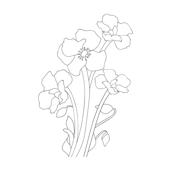 Vector Illustration Beautiful Wildflower Coloring Pages Flower Line Art — Wektor stockowy