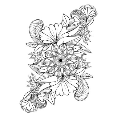 El çizimi karalamalar çiçek desenleri, çiçek deseni sanat, soyut kır çiçekleri... beyaz arkaplanda izole edilmiş boyama kitapları....