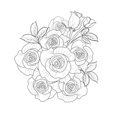 Ayçiçeği demeti el çizimi kalem boyama sayfası ve beyaz arkaplan çiçekli dövme üzerine izole edilmiş yetişkinler için kitap güzel çiçeklerin resimli mürekkep çizimi.