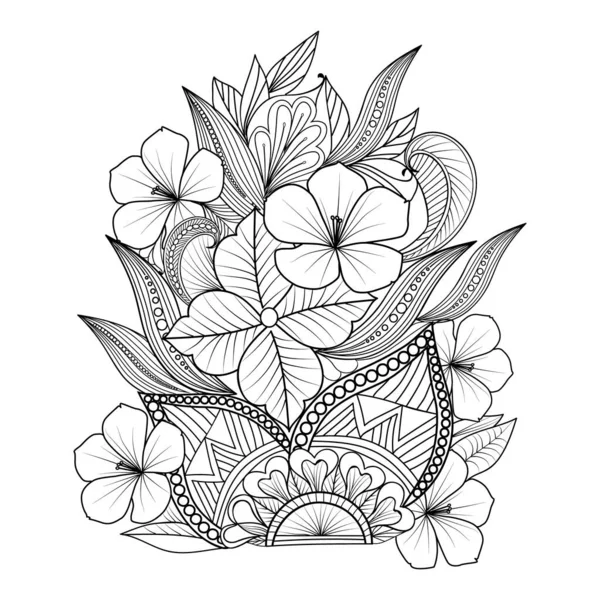 Karalama çiçeği demeti, güzel tasarım, vektör el çizimi soyut bir çiçek süsü, çiçeklerle boyama sayfası.