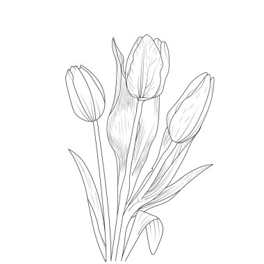 black and white floral seamless pattern with tulip flowers coloring pages