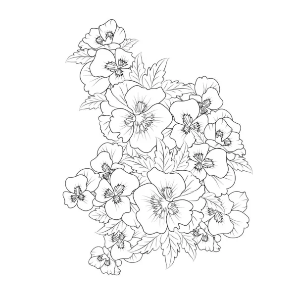 판스니 꽃그리기 담청색 꽃들의 꽃다발 아름다운 꽃들의 디자인을 카드나 인쇄를 — 스톡 벡터