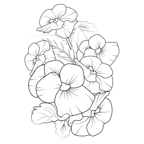 Stiefmütterchen Blumen Illustration Malseite Einfachheit Verschönerung Monochrom Vektorkunst Umrissdruck Mit — Stockvektor