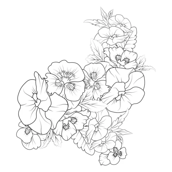 Pansy Izolovaný Ručně Kreslený Květinový Prvek Vektorové Ilustrace Kytice Macešky — Stockový vektor