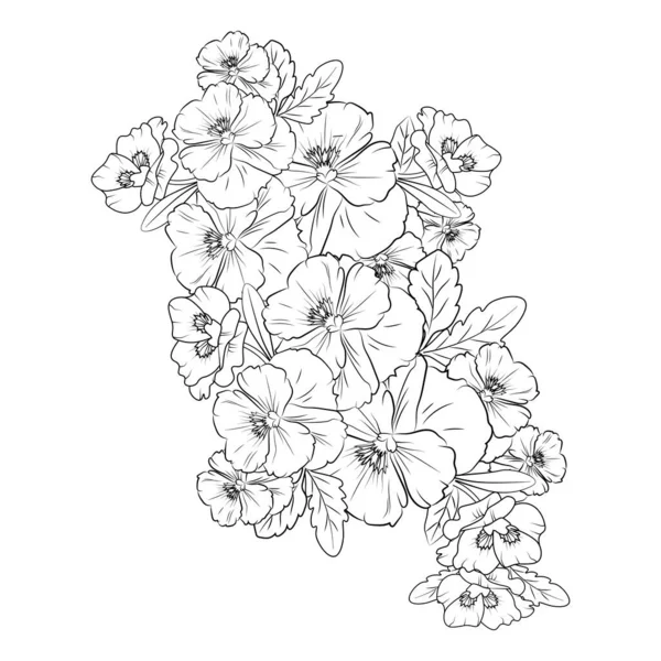 Tópico Flor Pansy Colorir Páginas Arte Linha Flor Pantanosa Desenhos —  Vetores de Stock