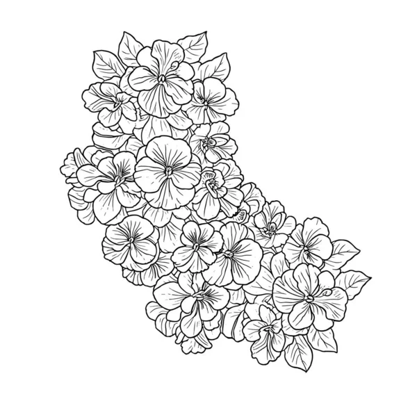 Desenho Linha Desenhada Mão Floral Preto Branco Buquê Flores Pantanosas —  Vetores de Stock
