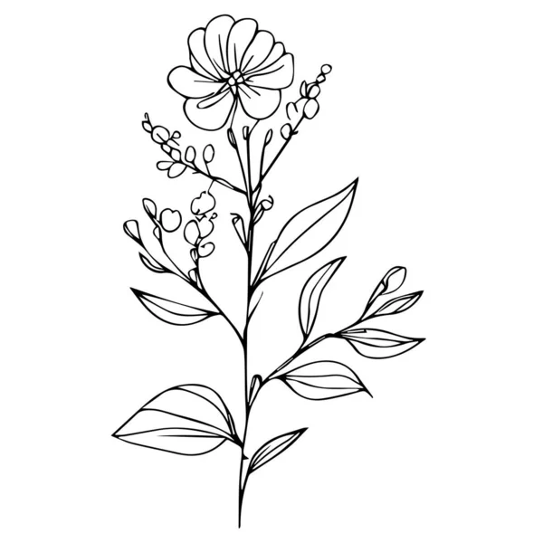 Мальований Вручну Квітковий Візерунок Гілками Листям Малюнки Диких Квітів Дикі — стоковий вектор