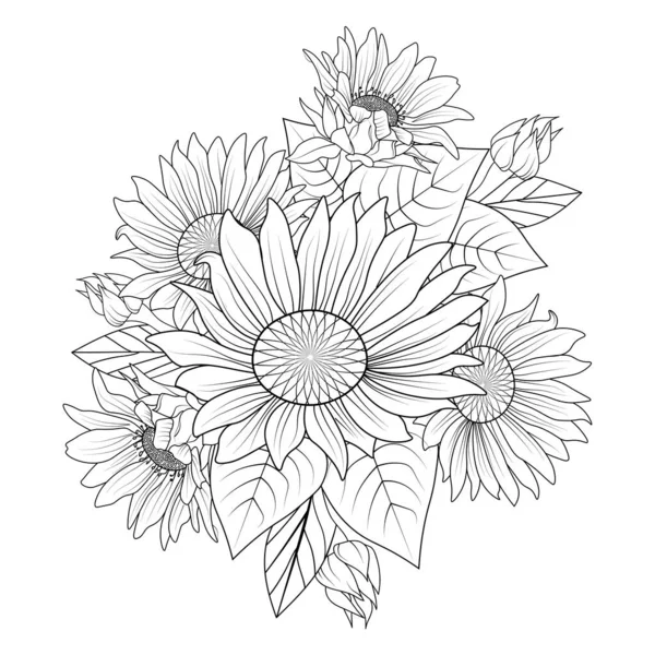 Hermosa Flor Sobre Fondo Blanco Vector Ilustración Diseño Contorno Girasol — Archivo Imágenes Vectoriales