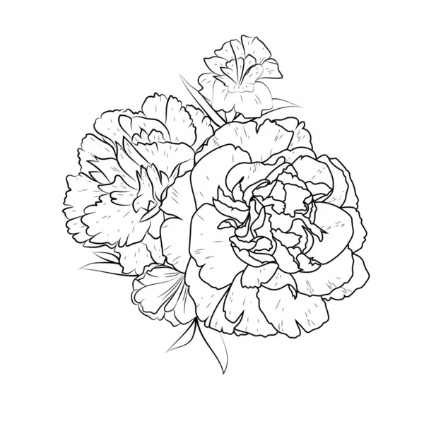 ベクトル牡丹の花 植物園植物や葉の花の芸術 刻印されたインクイラスト 孤立した花のイラスト要素 — ストックベクタ