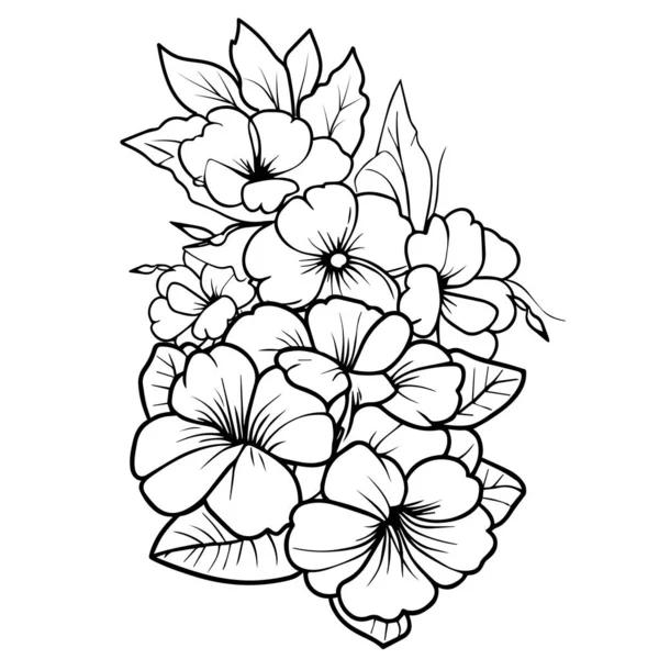 Primroseタトゥー 黒と白のベクタースケッチ プリムラフランシスカのシンプルさの花の装飾の花束のイラスト エモーリッシュメント ポストカード 招待状 または挨拶カードのための美しい花の簡単な花のベクター図 — ストックベクタ