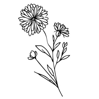 Minimalist paskalya çiçeği dövmesi, siyah paskalya dövmesi, küçük siyah paskalya dövmesi, paskalya çiçeği çizimi, paskalya çiçeği elle çizilmiş çiçekler ve beyaz arka planda izole edilmiş yapraklar. vektör illüstrasyonu. 