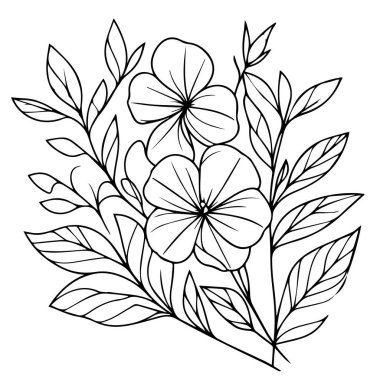 Periwinkle doğum çiçeği vektör çizimi, güzel vinka çiçek duvarı dekoru, el çizimi boyama sayfaları sanatsal noyontara oymalı mürekkep çizimi, menekşe çiçeği dövmesi çizimleri, estetik çiçek kümesi çizimi
