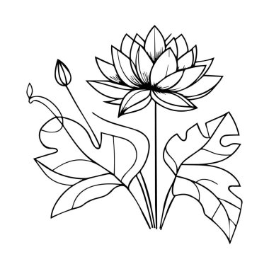 Sulu vektör sanatı, tek renkli çiçek deseni. mürekkep vektörü çizimi el çizimi kalem çizimi, botanik sulu su koleksiyonu basitliği, sanatsal, çocuklar ve yetişkinler için boyama kitabı, basit sulu boya sayfaları