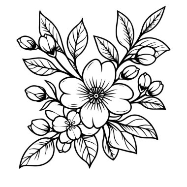 Siyah beyaz mürekkepli bir çiçek çizimi, yasemin çiçeği çizimi, sanat yasemin çiçeği çizimi, basit yasemin çiçeği çizimi, yasemin çiçeği çizimi, Arap yasemin çiçeği dövmesi