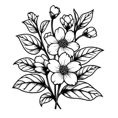 Karanfil vektör sanatı, tek renkli çiçek deseni. mürekkep vektörü çizim el çizimi kalem çizimi, botanik koleksiyonu basitliği, sanatsal, çocuklar ve yetişkinler için boyama kitabı yapraklı güzel çiçekler.