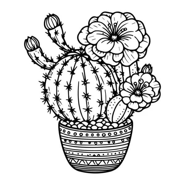 Niedlicher Kaktus Mit Blumen Und Topf Kakteenmalseiten Für Kinder Kakteenillustration Vektorgrafiken