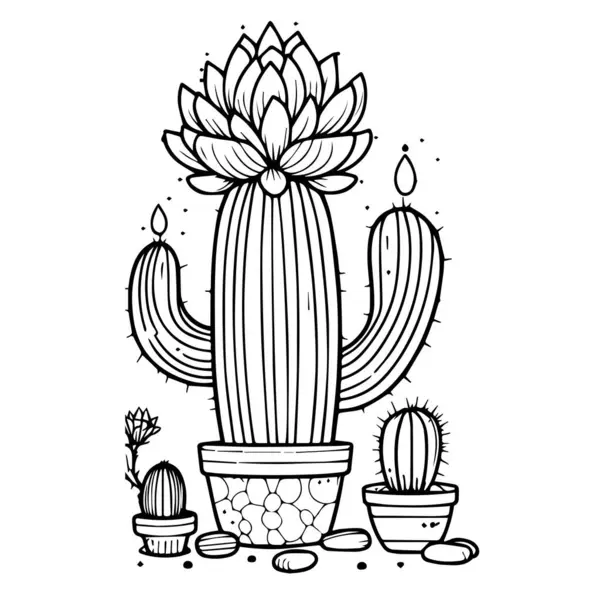 Kaktus Mit Blumen Isolierte Ikone Kaktuszeilenkunst Kaktusvektorkunst Handgezeichneter Kaktus Kaktusmalseiten Stockvektor