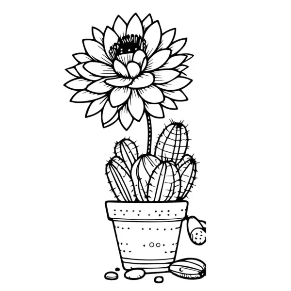 Kaktus Blumentopf Einfache Kakteenzeichnung Schwarz Weiß Niedlich Kakteencliparts Schwarz Weiß Stockvektor