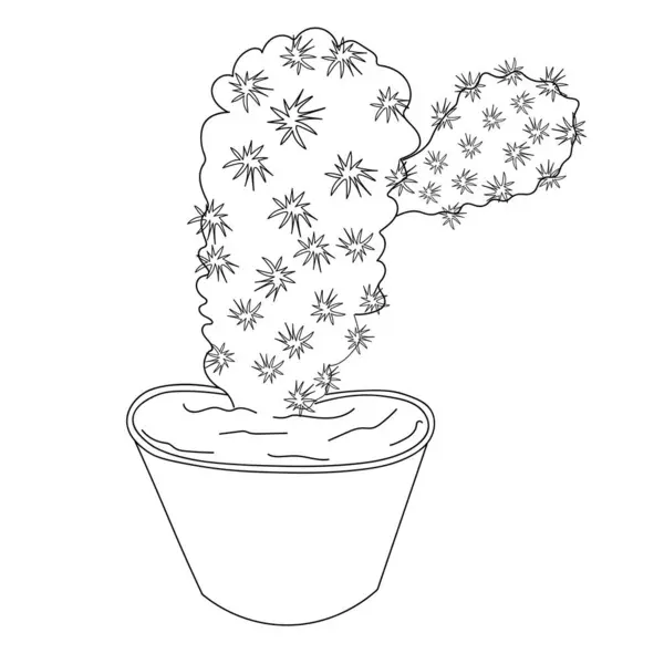 Kaktus Mit Blumen Topf Vektorillustration Wüstenkaktus Malseite Umriss Kaktus Malseite Stockillustration