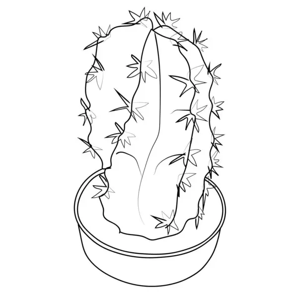 Kaktus Topf Vektor Illustration Isoliert Auf Einer Weißen Druckbaren Ausmalseite Stockvektor
