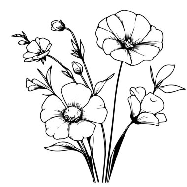 Tatlı Bezelye ve Papatya Çiçeği Minimalist Duvar Sanatı, Basılabilir PDF Sanat, Basit Botanik Çizim, Tatlı Bezelye Doğum Ayı Çiçeği Çiçeği (124); Doğum Ay Çiçeği Buketi SVG vektör çizimleri, el çizimi resimler