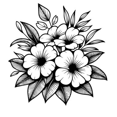 Bir buket Allamanda dethartica çizgisi sanat boyama sayfası, kolay çiçek çizimi. Kataranthus duvar sanatı, eşsiz çiçek boyama sayfaları güzel ve zarif çiçek kartları, vektör illüstrasyon grafiği