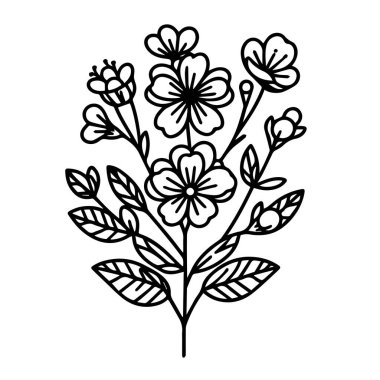 Çiçek boyama sayfaları, ve kitap, bahar çiçeklerinin vektör çizimi, El çizimi bahar çiçekleri, botanik yaprak tomurcuğu çizimi oymalı mürekkep sanatı tarzı çiçek tasarımı elementleri. siyah ve beyaz oymalı çiçek çizimi,