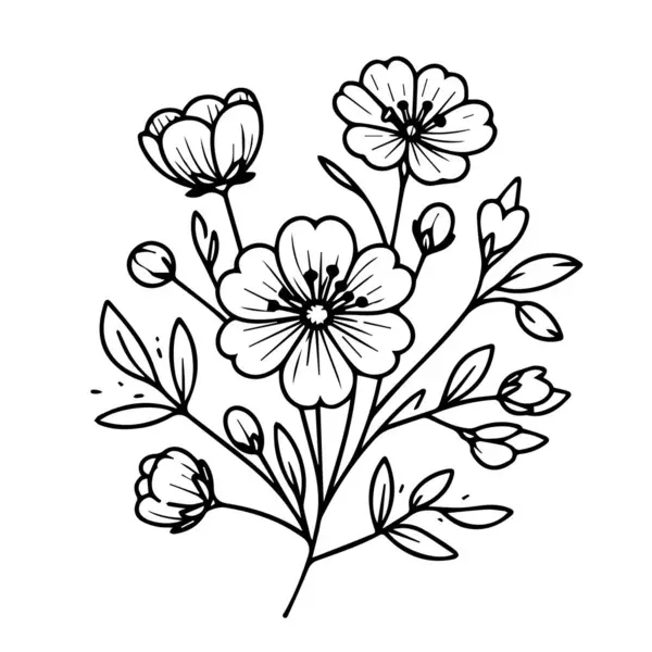 Çiçek boyama sayfaları, ve kitap, bahar çiçeklerinin vektör çizimi, El çizimi bahar çiçekleri, botanik yaprak tomurcuğu çizimi oymalı mürekkep sanatı tarzı çiçek tasarımı elementleri. siyah ve beyaz oymalı çiçek çizimi,