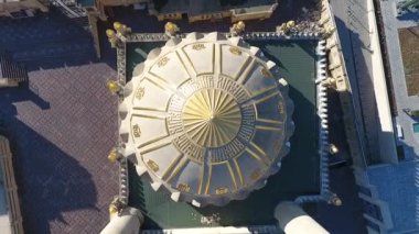 Aerial view of islamic mosque doom, Azerbaijan Baku, camera zoom out