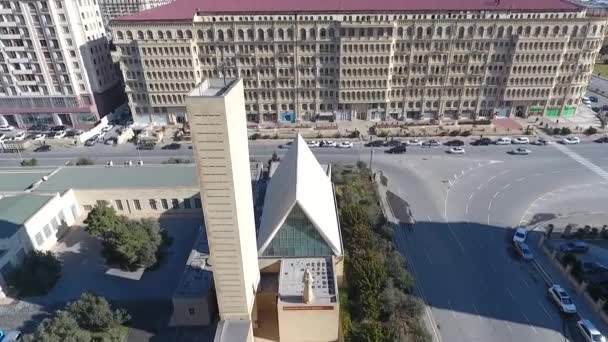 Aerial View Modern Architecture Holy Mary Catholic Church Azerbaijan Baku — Vídeos de Stock