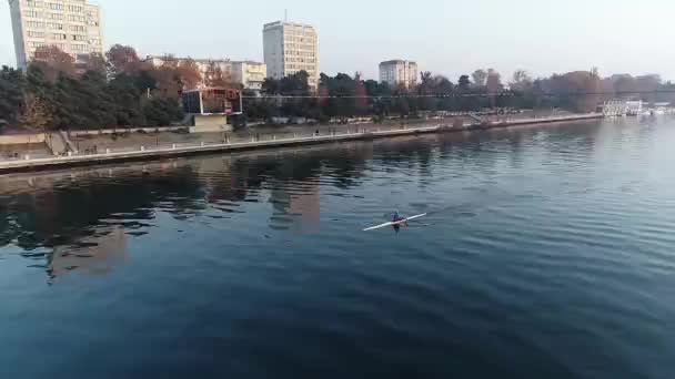 Man Kayaking Caspian Sea Aerial Birds Eye — Stockvideo