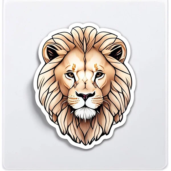 Lion head sticker, isolated on white background. Vector illustration.