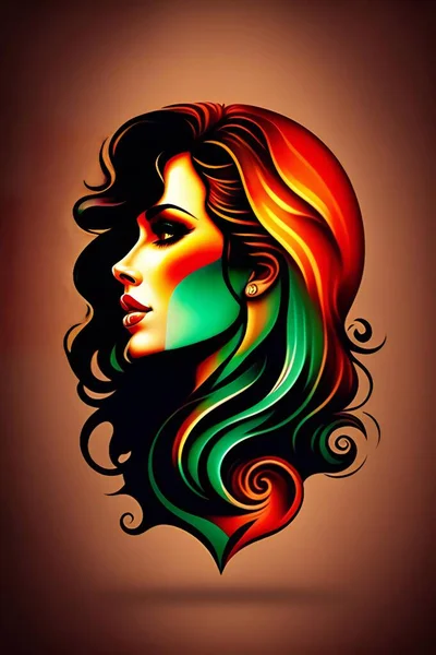 Portrait of beautiful woman with long hair in profile. Vector illustration.