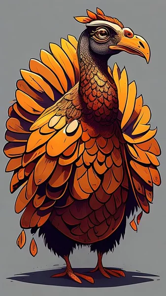 Vector illustration of a wild turkey on a gray background. Drawing of a wild bird.