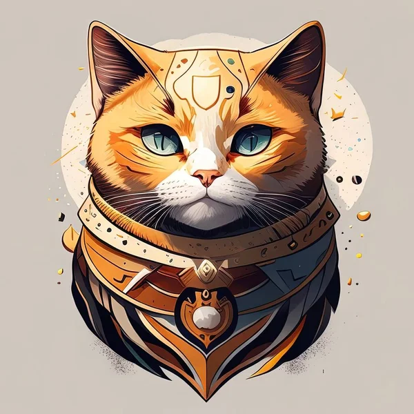 Vector illustration of a cat in a helmet with a pattern on the skin