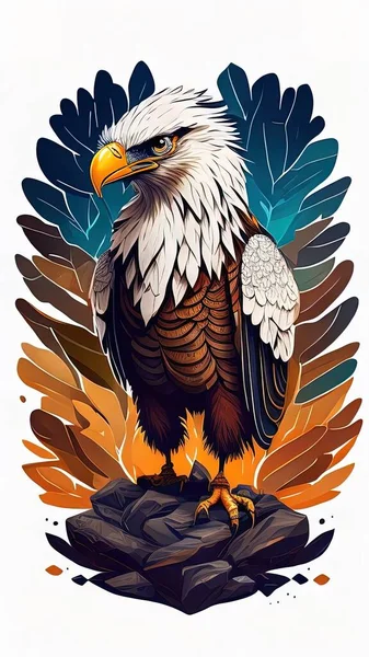 Bald Eagle on a rock. Bird of prey. Vector illustration