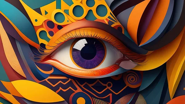 Eye with abstract ornament. Psychedelic background. Vector illustration