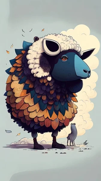 Funny cartoon sheep with sad eyes. Vector illustration
