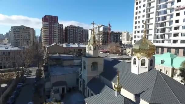 Aerial Close View Church Golden Dome Azerbaijan Baku — Stock Video
