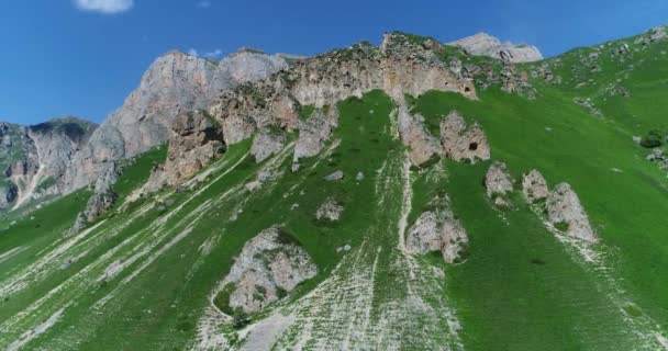 Гірський Пейзаж Зеленою Травою Блакитним Небом — стокове відео