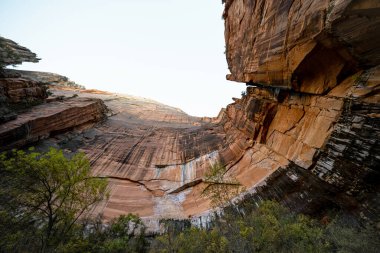 Utah eyaletinin güneybatısındaki Zion Ulusal Parkı manzaraları arasında çeşitli renkler, dokular, manzara ve kaya oluşumları.