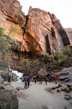 Utah eyaletinin güneybatısındaki Zion Ulusal Parkı manzaraları arasında çeşitli renkler, dokular, manzara ve kaya oluşumları.