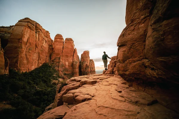 stock image Horizontal view of Cathedral Rock viewpoint at twilight in Sedona AZ.