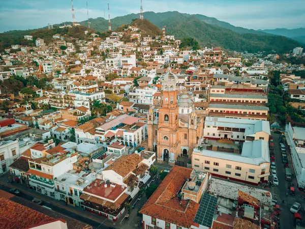 Kościół Matki Bożej Guadalupe Puerto Vallarta Jalisco Meksyk Zachodzie Słońca Obrazek Stockowy