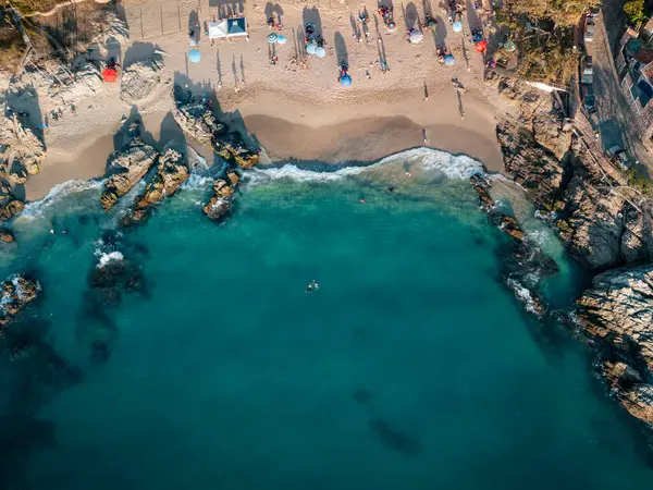 Widok Lotu Ptaka Plaża Conchas Chinas Puerto Vallarta Meksyk Pokazuje Obraz Stockowy
