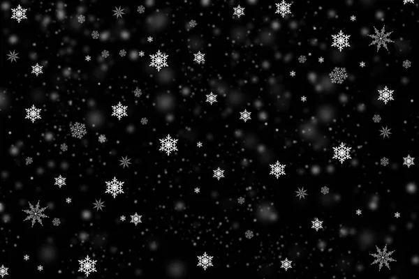 Vallende Sneeuwvlokken Geïsoleerd Zwarte Achtergrond — Stockfoto