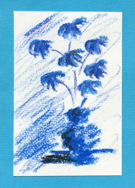 Postcard painted in pastel, handmade, blue tones