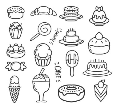 cake theme doodle with various hand drawn objects