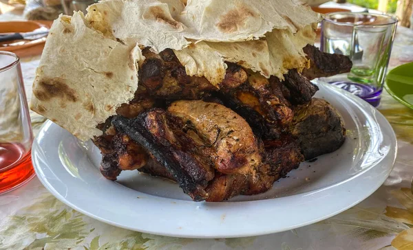 Pork Shashlik Lavash Close — Stock Photo, Image