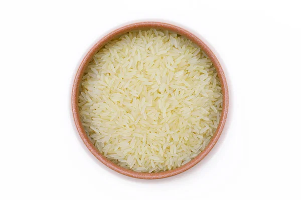 Bílá Dušená Rýže Hliněné Misce Detailní Záběr — Stock fotografie